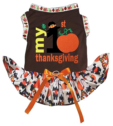 Petitebelle My 1st Pumpkin Thanksgiving Puppy Dog Dress (Braun/Thanksgiving, Medium) von Petitebelle