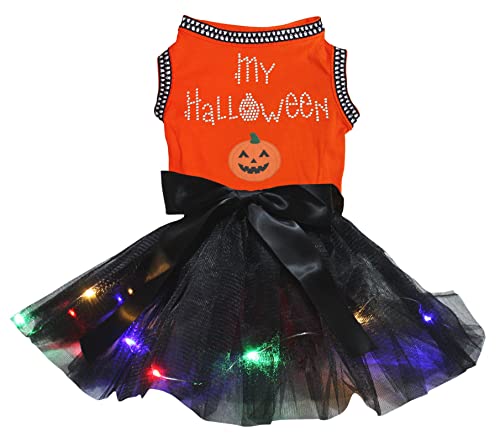 Petitebelle My Halloween Hundekleid mit Kürbis-Motiv, orange/schwarze LED, Größe L von Petitebelle