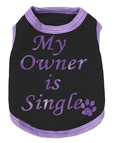 Petitebelle My Owner is Single Puppy Hunde-Shirt, Schwarz/Lila, Größe XXL von Petitebelle