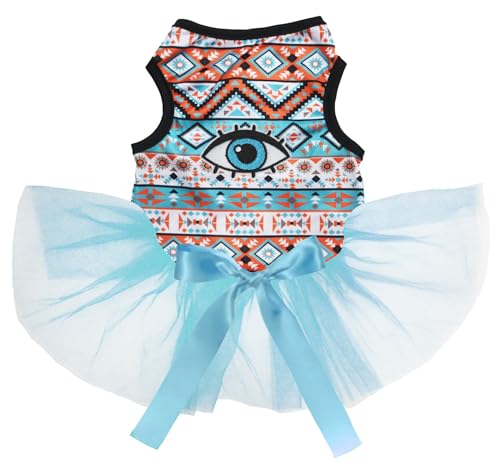 Petitebelle Mysterious Eye Hundekleid für Welpen, Geometrie/Blau, Größe M von Petitebelle