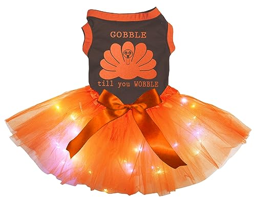 Petitebelle Orange Gobble Hundekleid für Welpen, Motiv Truthahn Till You, Braun / Orange, LED, Größe M von Petitebelle