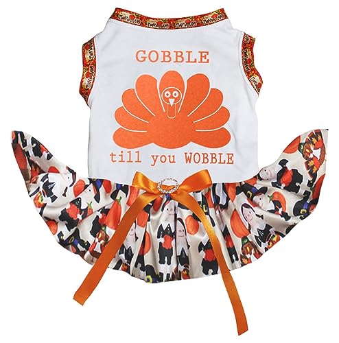 Petitebelle Orange Gobble Türkei Till You Wobble Welpenkleid für Welpen, Weiß / Thanksgiving, Größe S von Petitebelle