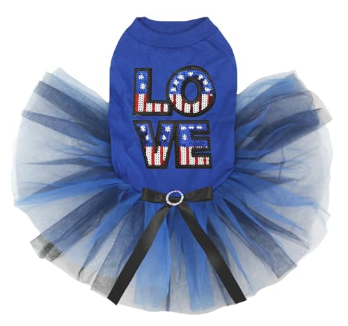 Petitebelle Pailletten USA Love Puppy Hundekleid (Blau/Blau/Schwarz, Größe XS) von Petitebelle