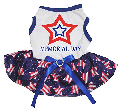 Petitebelle Patriotic Stars Memorial Day Hundekleid für Welpen, Weiß/US-Sterne, X-Large von Petitebelle