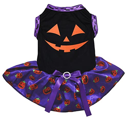 Petitebelle Pumpkin Face Hundekleid für Welpen, Schwarz/Violett, Größe XXL von Petitebelle