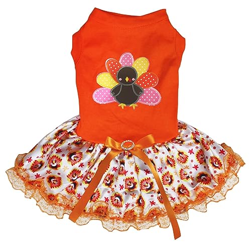 Petitebelle Rainbow Turkey Hundekleid für Welpen, Orange / Truthahnspitze, Größe L von Petitebelle