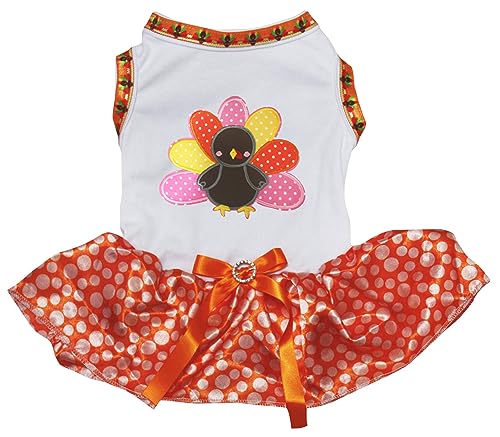 Petitebelle Rainbow Turkey Welpenkleid für Welpen, gepunktet, Größe XXL, Weiß/Orange von Petitebelle