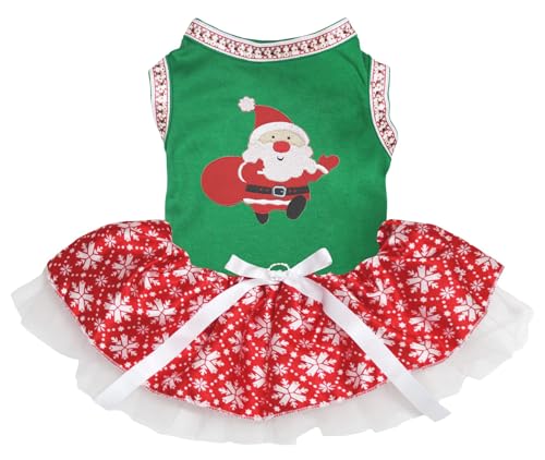 Petitebelle Red Hat Hundekleid mit Weihnachtsmann-Motiv, Grün/Schneeflocken, Größe XXL von Petitebelle