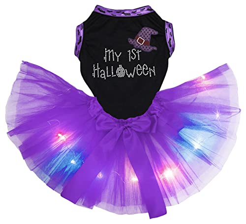 Petitebelle Rhinestones My 1st Halloween Witch Hundekleid (schwarz/lila LED, XL) von Petitebelle