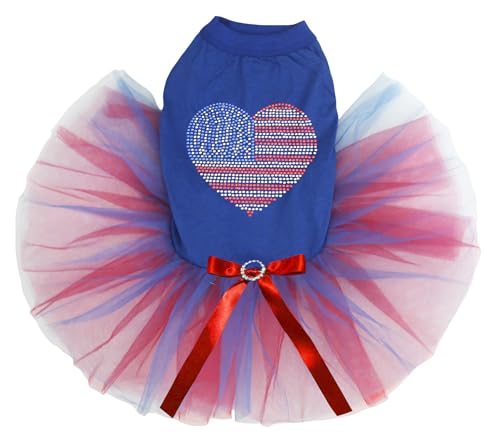 Petitebelle Rhinestones USA Heart Puppy Dog Dress (Blue/Red Blue, XS) von Petitebelle