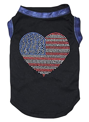 Petitebelle Rhinestones USA Heart Puppy Hunde-Shirt, Schwarz/Denim, Größe XXL von Petitebelle