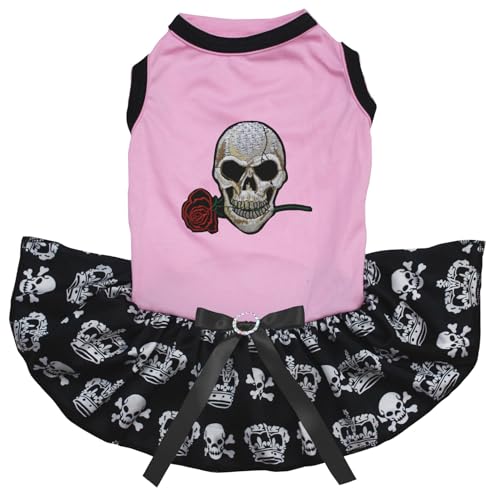 Petitebelle Rose Skull Welpenkleid für Welpen, Rosa / Schwarz, Totenkopf, Größe XS von Petitebelle