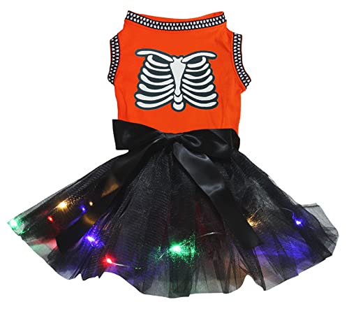 Petitebelle Skelett-Hundekleid für Welpen, orange/schwarze LED, Größe S von Petitebelle