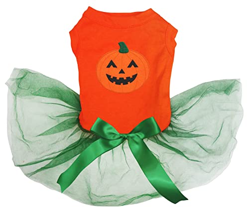 Petitebelle Smile Pumpkin Puppy Dog Dress (Orange/Grün, XS) von Petitebelle