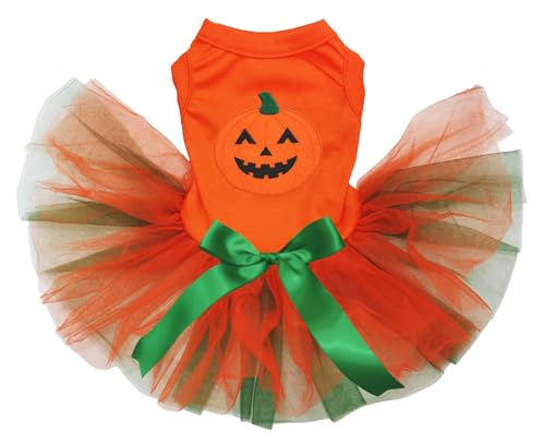 Petitebelle Smile Pumpkin Welpenkleid für Welpen, Orange/Grün, Größe XL von Petitebelle