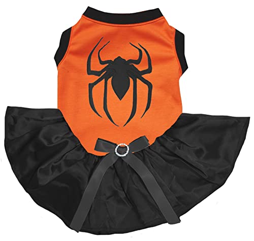 Petitebelle Spider Printing Hundekleid für Welpen, Orange/Schwarz, Größe XXXL von Petitebelle