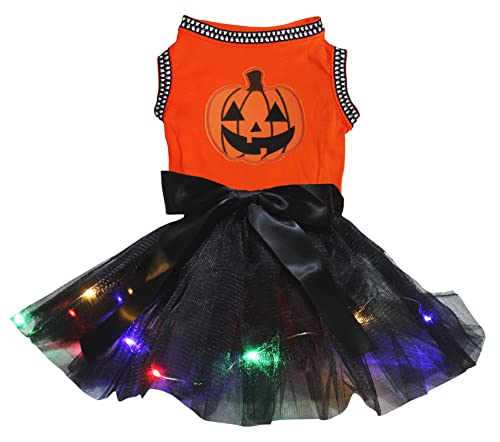 Petitebelle Süßes Kürbis-Welpenkleid für Welpen, mit LED-Beleuchtung, Größe L, Orange / Schwarz von Petitebelle