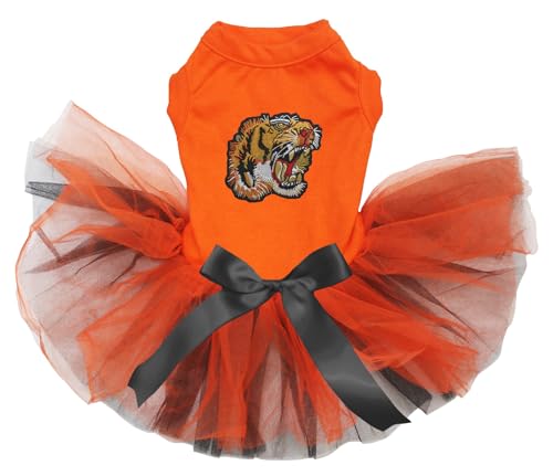 Petitebelle Tigerkopf Hundekleid für Welpen, Orange/Orange, Schwarz, Größe M von Petitebelle