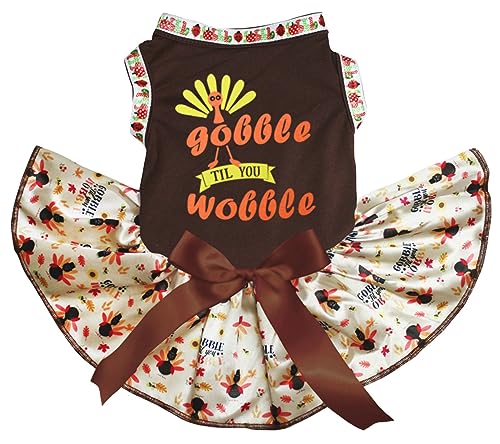 Petitebelle Turkey Gobble Til You Wobble Puppy Dog Dress (Brown/Gobble Turkeys, XXXL) von Petitebelle