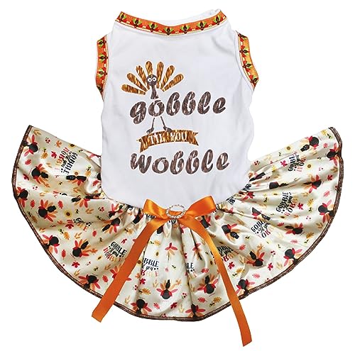 Petitebelle Turkey Gobble Til You Wobble Puppy Dog Dress (White/Gobble Turkeys, XXXL) von Petitebelle