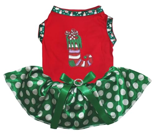 Petitebelle Weihnachtskleid für Welpen, mit Weihnachtssocken, Rot / Grün mit Punkten, Größe XXXL von Petitebelle