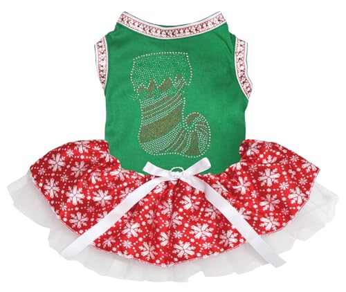 Petitebelle Weihnachtssockenkleid mit Strasssteinen, für Welpen, Größe XL, Grün / Schneeflocken von Petitebelle