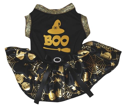 Petitebelle Witch Boo Hundekleid für Welpen, Schwarz/Gold, Halloween, Größe XL von Petitebelle