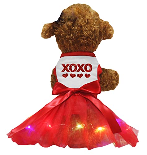 Petitebelle Xoxo Hundekleid für Welpen, Herzmotiv, Weiß/Rot, Größe L von Petitebelle