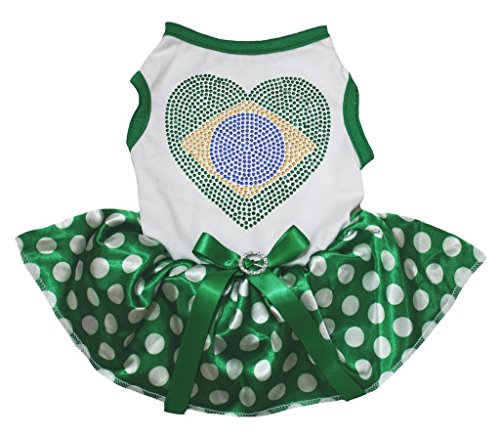 petitebelle Puppy Hund Kleidung Flagge von Brasilien Herz grün weiß Polka Dots Kleid von Petitebelle