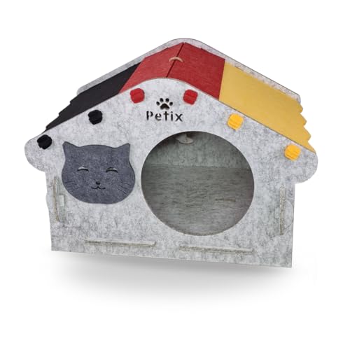 Petix Katzenhaus Indoor große Katzen Katzenhöhle mit Katzentunnel 40×60×40 (cm) Indoor Katzenbett zum Schlafen, Spielen und Verstecken für Katzen, Platzsparendes Design von Petix