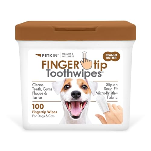 Petkin Fingerspitzen-Zahntücher für Hunde und Katzen, 100 Fingertücher – Slip-On, eng anliegende Passform, Mikro-Bristle-Gewebe – reinigt Zähne, Zahnfleisch, Plaque & Zahnstein – praktisch, ideal für von Petkin