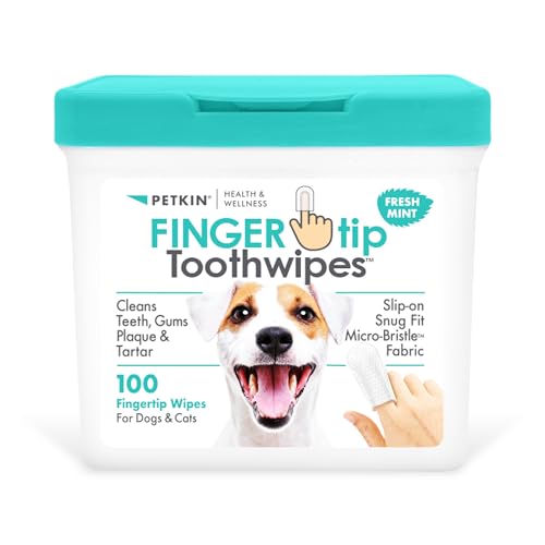 Petkin Fingerspitzen-Zahntücher für Hunde und Katzen, 100 Fingertücher - Slip-On, eng anliegende Passform, Mikro-Bürstelgewebe - reinigt Zähne, Zahnfleisch, Plaque & Zahnstein - praktisch, ideal für von Petkin