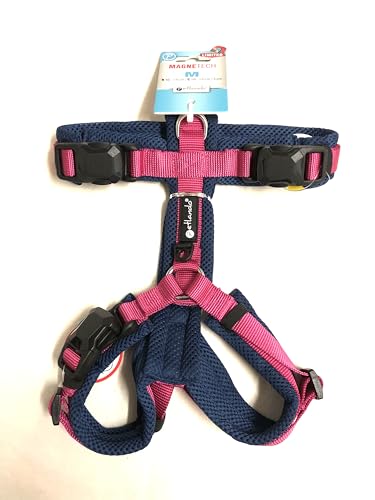 Petlando MAGNETECH Hundebrustgeschirr Y-Comfort Fuchsia/Navy M (Halsumfang 46-74 cm, Brustumfang 50-74 cm, 3 cm breit) von Petlando