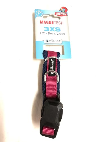 Petlando MAGNETECH Mesh-Halsband Fuchsia/Navy 3XS Halsumfang 25-30 cm, 2,5 cm breit von Petlando