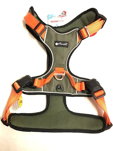 Petlando MAGNETECH Outdoor-Hundebrustgeschirr Orange/Olive L (Halsumfang 48-62 cm, Brustumfang 68-82 cm) von Petlando