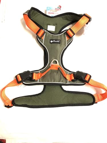 Petlando MAGNETECH Outdoor-Hundebrustgeschirr Orange/Olive XL (Halsumfang 58-76 cm, Brustumfang 82-106 cm) von Petlando