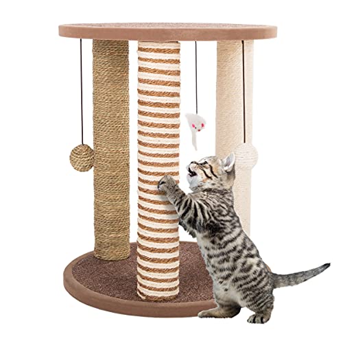 PETMAKER Kratzbaum für Katzen, 3 Kratzstämme mit Teppichboden, Spielplatz und Sitzstange, Möbelkratzabschreckung für Indoor-Katzen (Braun), groß von Petmaker