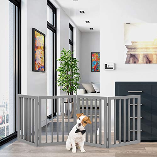 Petmaker Freistehendes Haustiergitter, zusammenklappbarer Holzzaun für Türen, Hallen, Treppen und Zuhause, Trennwand, ideal für Hunde und Welpen, Grau von Petmaker