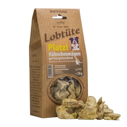 PETMAN Lobtüte Platz! Hähnchenmägen 50g – Hundefutter Snack - Proteinreiches Einzelfuttermittel für Hunde und Katzen, Barf-geeignet - Made in Germany von PETMAN