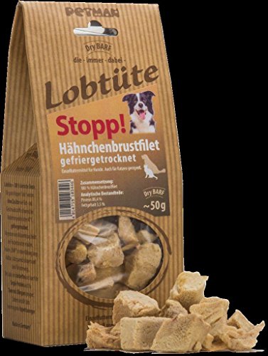 Petman Lobtüte - Dry BARF, Leckerli, Belohnung, Naturkausnack (Petman Lobtüte STOPP! Hähnchenbrustfilet, 50g) von Petman