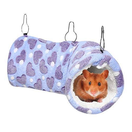 Petmolico Hänge-Tunnel für Kleintiere, warme Plüsch-Hängematte, Bettkäfig-Zubehör für Papageien, Zucker, Frettchen, Eichhörnchen, Hamster, Ratten, Schlafen, hellviolettes Herz von Petmolico