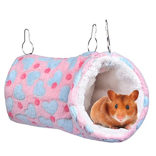 Petmolico Hänge-Tunnel für Kleintiere, warme Plüsch-Hängematte, Bettkäfig-Zubehör für Papageien, Zucker, Frettchen, Eichhörnchen, Hamster, Ratten, Schlafen, rosa Herz von Petmolico