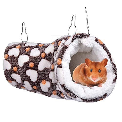 Petmolico Hänge-Tunnel für Kleintiere, warme Plüsch-Hängematte, Bettkäfig-Zubehör für Papageien, Zucker, Frettchen, Eichhörnchen, Hamster, Ratten, Versteck, Spielen, Schlafen, Kaffee-Herz von Petmolico