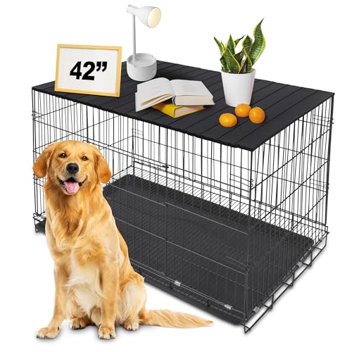 Petmystify Hundebox Topper mit Magneten für 106.7 cm Kiste - Zwinger Topper Dekorative Aufbewahrung Pet Crate Tisch Schwarz (nur Topper) von Petmystify