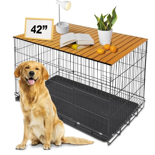 Petmystify Hundekäfig-Aufsatz mit Magneten, faltbar, Aluminium, dekorative Aufbewahrung, Haustierkäfig-Tisch (für 106,7 cm große Kiste) von Petmystify