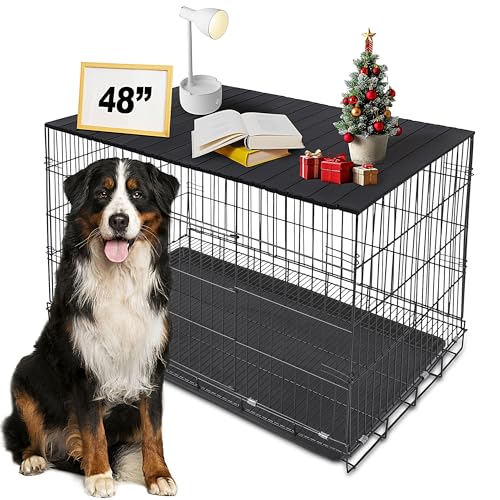 Petmystify Hundekäfig-Aufsatz mit Magneten für 122,9 cm – Aluminium, faltbar, für Hundehütte, Aufbewahrung, Haustierkäfig-Tisch, Schwarz (nur Topper) von Petmystify