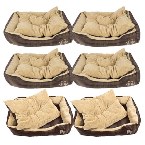 Petnic - 6er Set Hundebett ca. 75x58x19 cm mit herausnehmbarem Kissen - Beige - waschbar flauschig für mittelgroße Hunde Hundekissen eckig ca. 75x60 cm Braun Plüsch Murago von Petnic