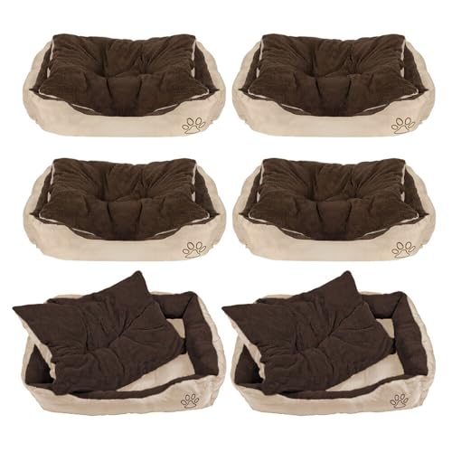 Petnic - 6er Set Hundebett ca. 75x58x19 cm mit herausnehmbarem Kissen - Braun - waschbar flauschig für mittelgroße Hunde Hundekissen eckig ca. 75x60 cm Beige Plüsch Murago von Petnic