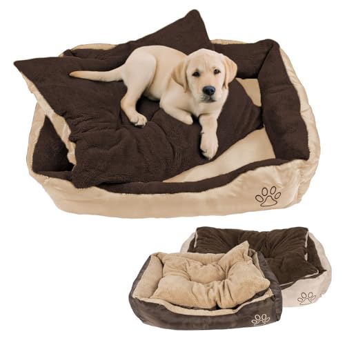 Petnic Murago Hundebett ca. 75x58x19 cm mit herausnehmbarem Kissen - Braun - waschbar flauschig für mittelgroße Hunde Hundekissen eckig ca. 75x60 cm beige Plüsch von Petnic