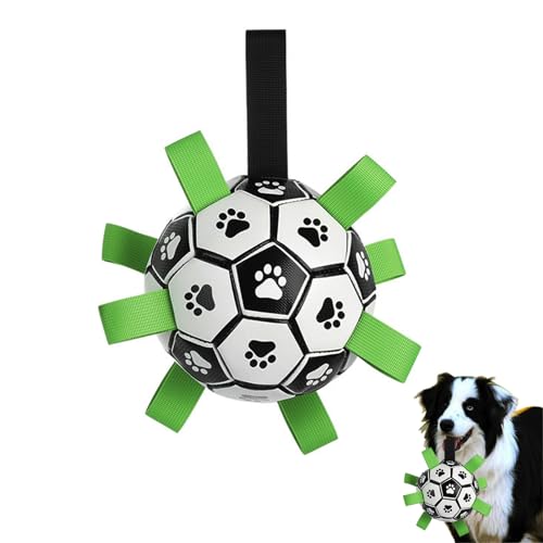 Petokix Hunde-Fußball-Spielzeug mit Riemen, interaktives Spiel, Hundespielzeug, Jolly Chaser, Kauspielzeug für Haustiere, Supreball mit Etiketten, Griff Tetherball-Stimulation, großer Hund (Schwarz, von Petokix